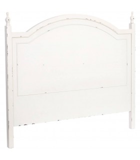 Cabecero romántico blanco roto de madera torneada artesanal.