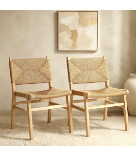 Set 2 sillas rústicas madera y cuerda trenzada natural artesanal. Mdmhogar