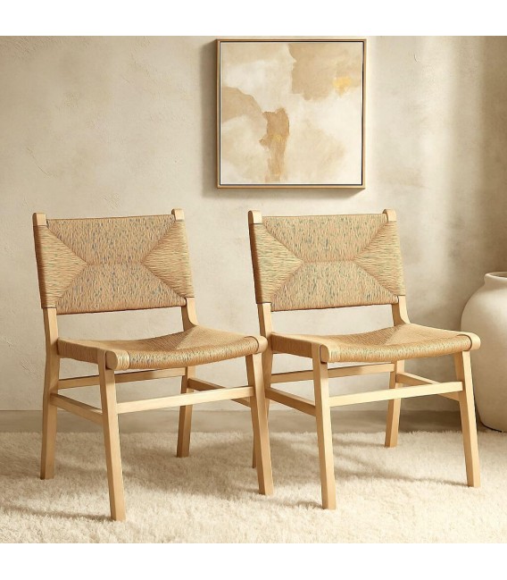 Set 2 sillas rústicas madera y cuerda trenzada natural artesanal. Mdmhogar