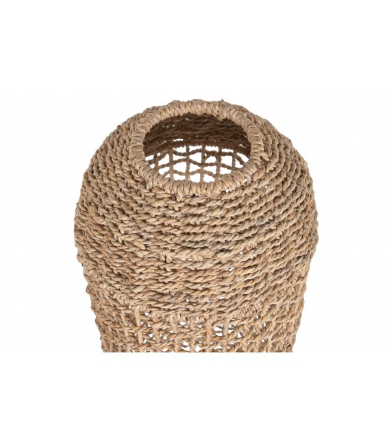 Lámpara de pie boho en madera de teca y fibras naturales trenzadas. 2