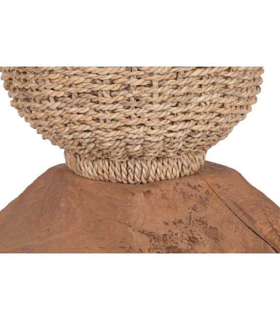 Lámpara de pie boho en madera de teca y fibras naturales trenzadas. 4