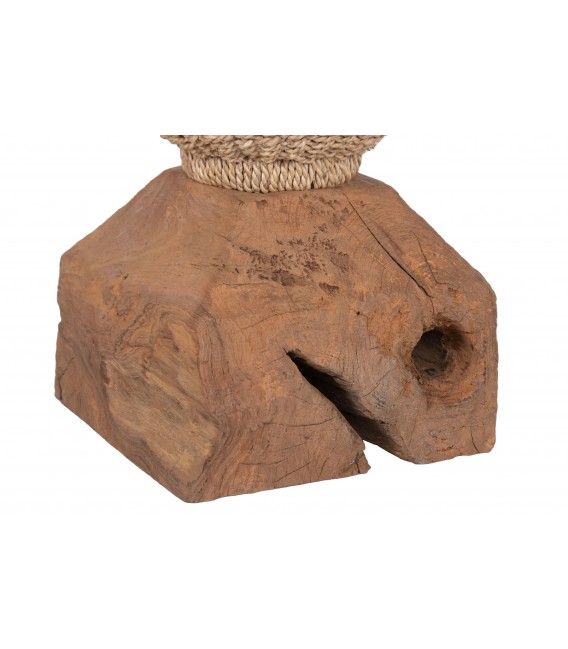 Lámpara de pie boho en madera de teca y fibras naturales trenzadas. 5