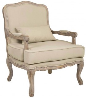 Butaca clásica de madera natural con tapizado beige elegante. 1