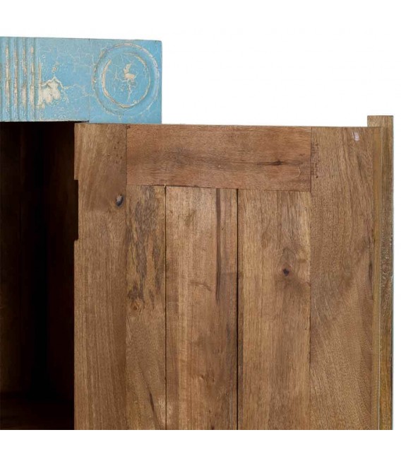Armario alacena madera azul tallada artesanal estilo étnico. 5