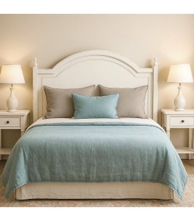 Cabecero romántico blanco roto de madera torneada artesanal. Mdmhogar