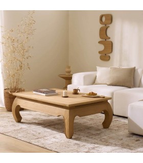 Mesa elevable de madera natural con diseño cálido japandi. Mdmhogar