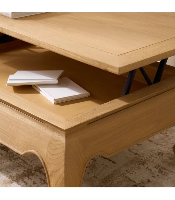 Mesa elevable de madera natural con diseño cálido japandi. 4