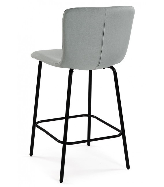 Set de 2 taburetes modernos de metal negro y textil gris claro. 1