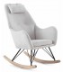 Sillón mecedora nórdico madera natural y tela chenilla blanca.