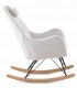 Sillón mecedora nórdico madera natural y tela chenilla blanca. 2