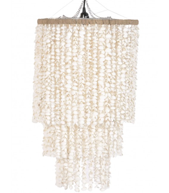 Lámpara de techo boho de conchas y fibras naturales trenzadas. 1