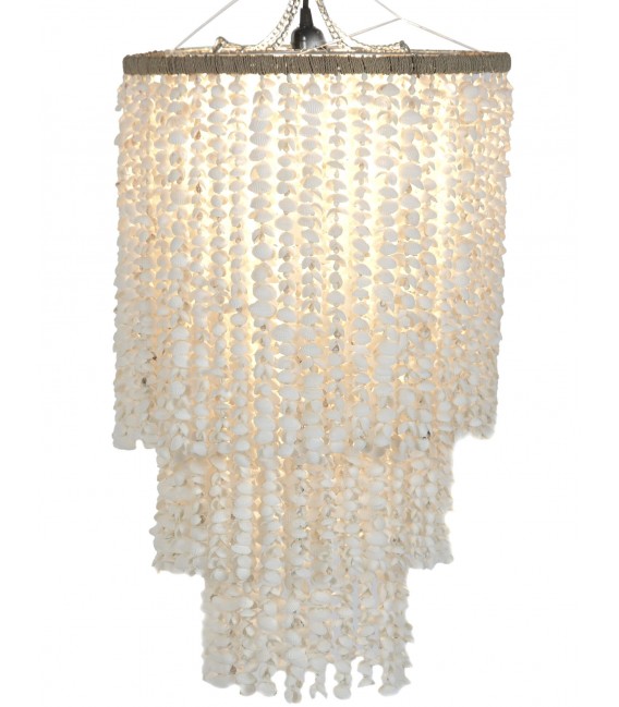 Lámpara de techo boho de conchas y fibras naturales trenzadas. 2