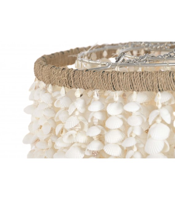 Lámpara de techo boho de conchas y fibras naturales trenzadas. 4