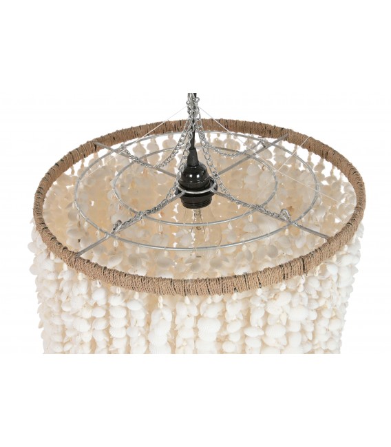 Lámpara de techo boho de conchas y fibras naturales trenzadas. 3