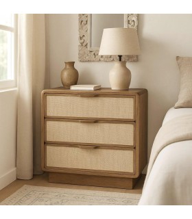 Cómoda boho pequeña de madera y yute natural artesanal. Mdmhogar