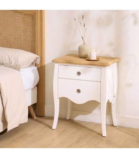 Mesita boho romántica madera sungkai natural y blanco rozado. Mdmhogar
