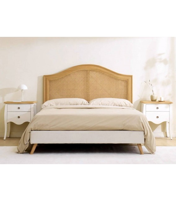 Mesita boho romántica madera sungkai natural y blanco rozado. 3