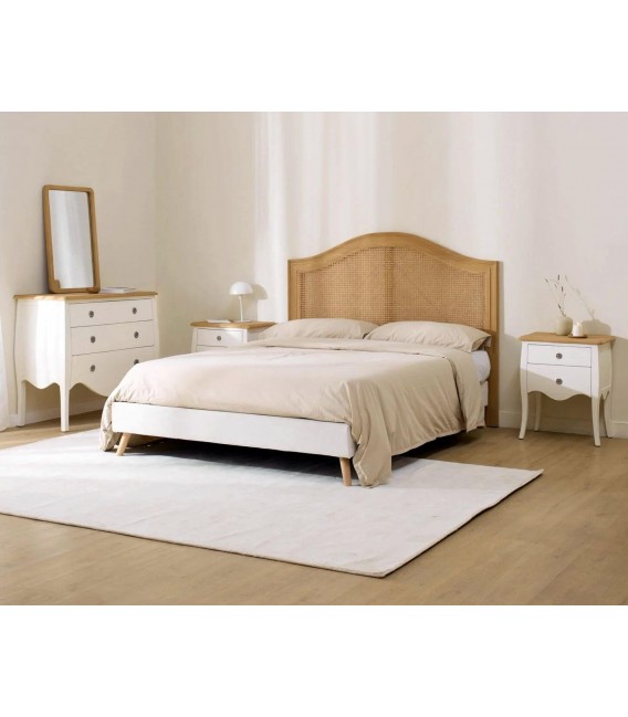 Mesita boho romántica madera sungkai natural y blanco rozado. 4