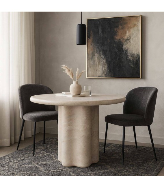 Mesa redonda microcemento estilo contemporáneo acabado travertino Mdmhogar