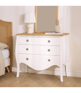 Cómoda boho romántica en madera natural y blanco rozado suave. Mdmhogar