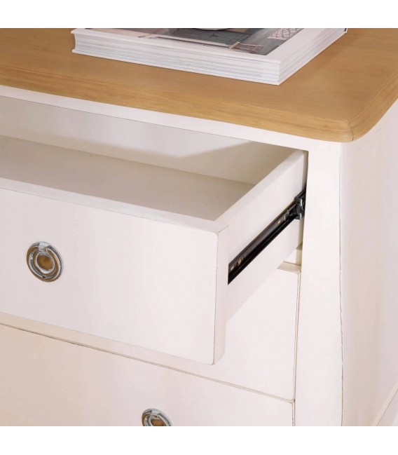 Cómoda boho romántica en madera natural y blanco rozado suave. 4