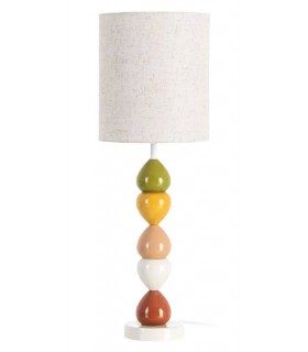 Lámpara boho cerámica multicolor con pantalla lino jaspeado.