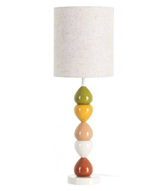 Lámpara boho cerámica multicolor con pantalla lino jaspeado.