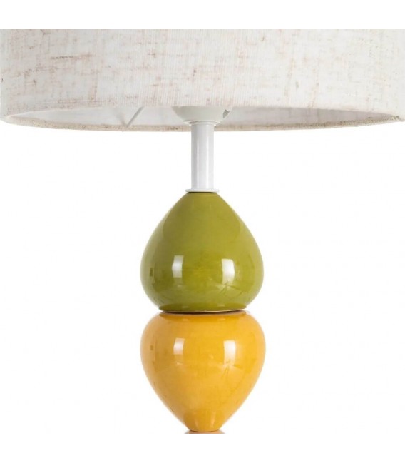 Lámpara boho cerámica multicolor con pantalla lino jaspeado. 2