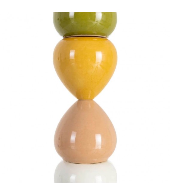 Lámpara boho cerámica multicolor con pantalla lino jaspeado. 3