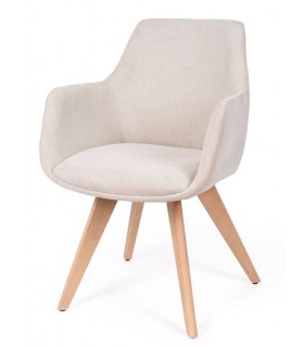 Set 2 sillones nórdicos tapizados en chenilla beige y madera.