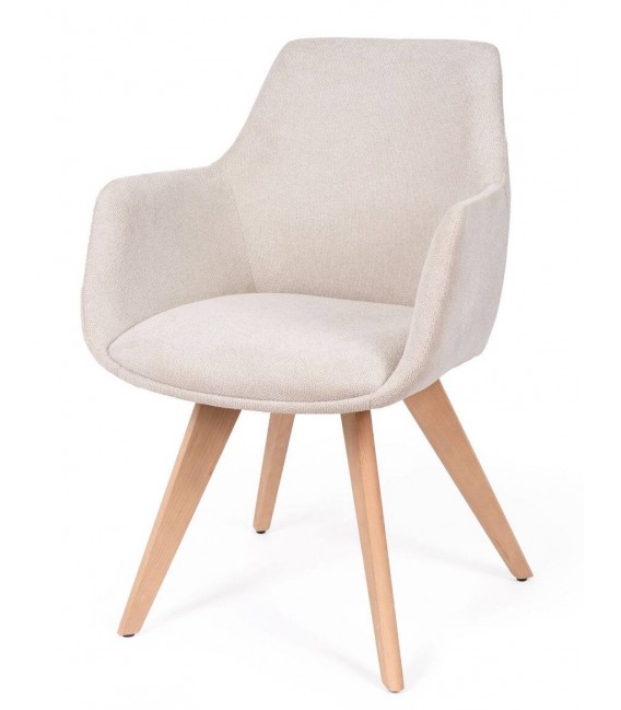 Set 2 sillones nórdicos tapizados en chenilla beige y madera.