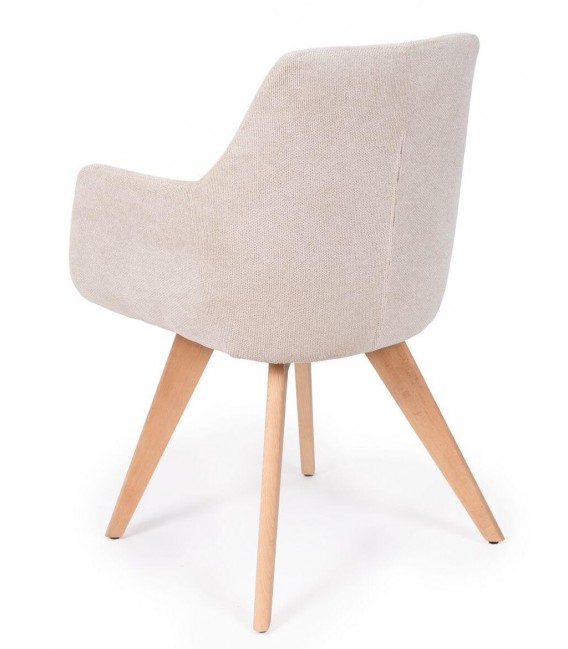 Set 2 sillones nórdicos tapizados en chenilla beige y madera. 3