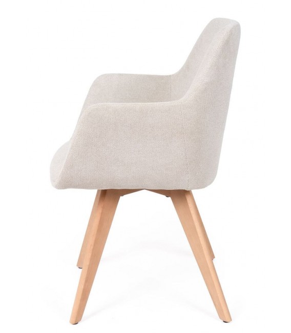 Set 2 sillones nórdicos tapizados en chenilla beige y madera. 2