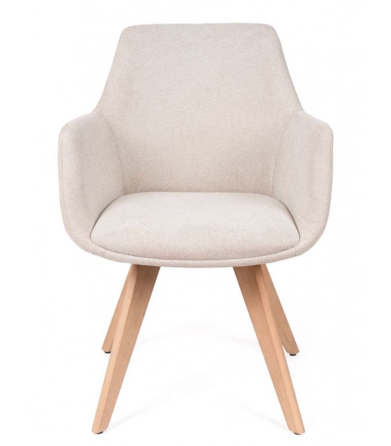 Set 2 sillones nórdicos tapizados en chenilla beige y madera. 1