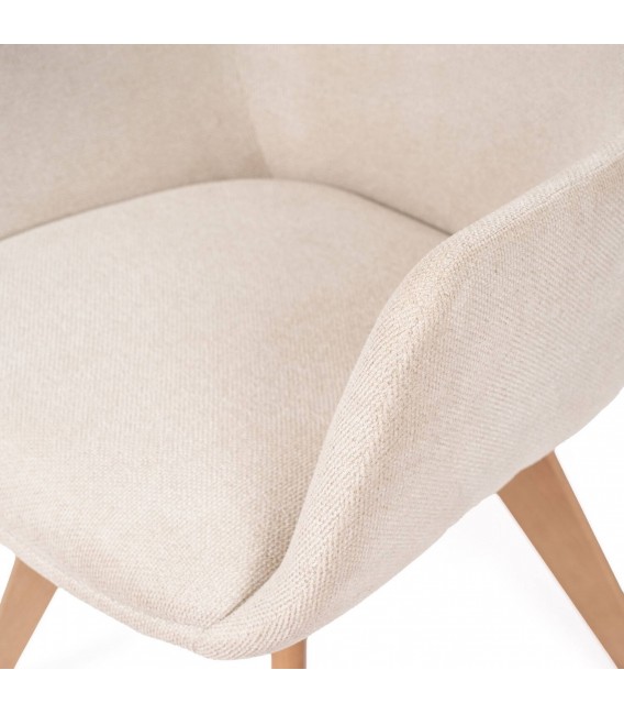 Set 2 sillones nórdicos tapizados en chenilla beige y madera. 6