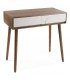 Consola contemporánea madera nogal con cajones blancos.