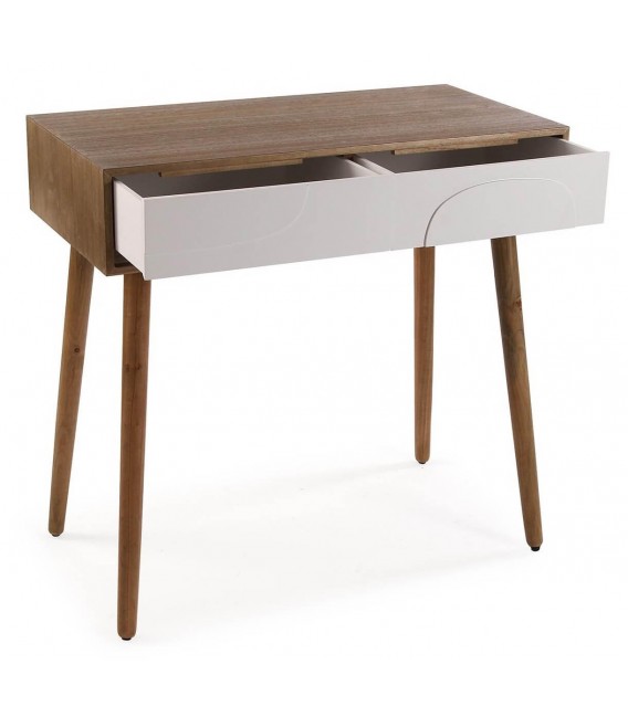 Consola contemporánea madera nogal con cajones blancos. 2