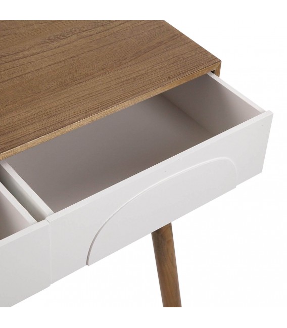 Consola contemporánea madera nogal con cajones blancos. 3