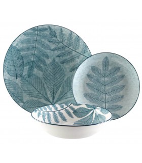Vajilla de porcelana con motivo de hojas azules de 18 piezas.