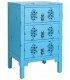 Mesita oriental de madera azul decapado con tiradores bronce.