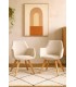 Set 2 sillones nórdicos tapizados en chenilla beige y madera. Mdmhogar