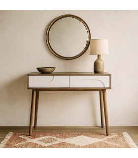 Consola contemporánea madera nogal con cajones blancos.  Mdmhogar