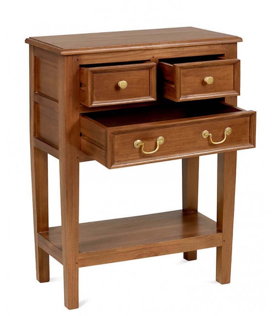 Consola clásica madera caoba natural con tiradores dorados. 2