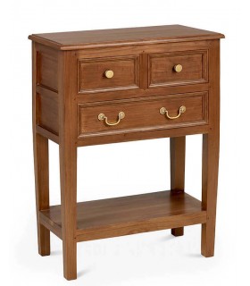 Consola clásica madera caoba natural con tiradores dorados.