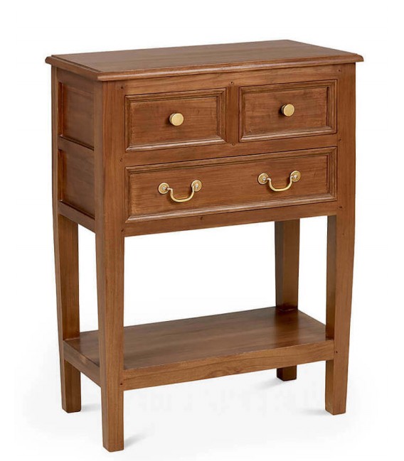 Consola clásica madera caoba natural con tiradores dorados.