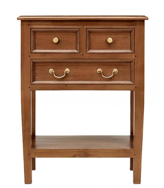 Consola clásica madera caoba natural con tiradores dorados. 1