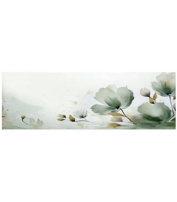 Cuadro horizontal verde y dorado con hojas en foto impresión.