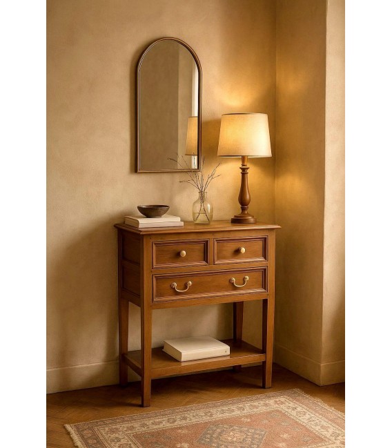 Consola clásica madera caoba natural con tiradores dorados. Mdmhogar