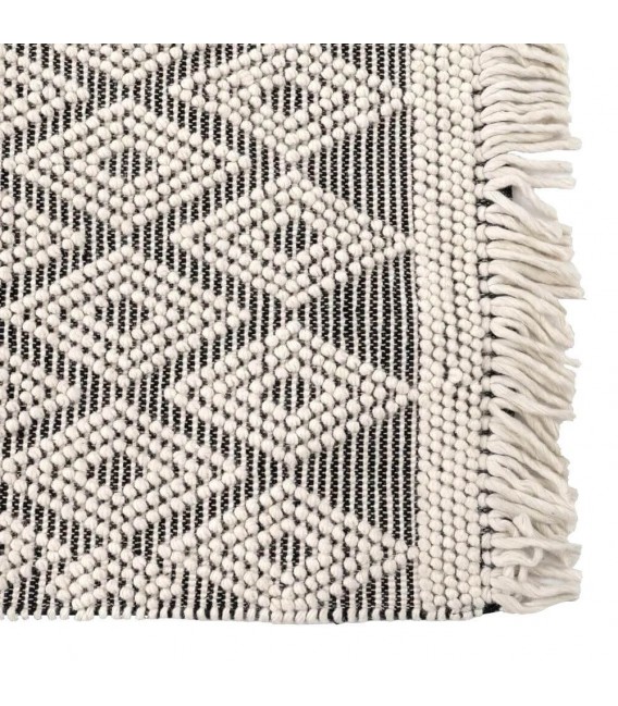ALFOMBRA XL 200 X 300 ROMBLU LANA Y ALGODON NEGRA Y BLANCA