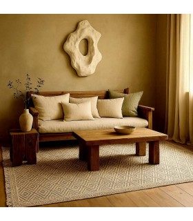 Alfombra grande blanca y negra de lana y algodón artesanal. Mdmhogar